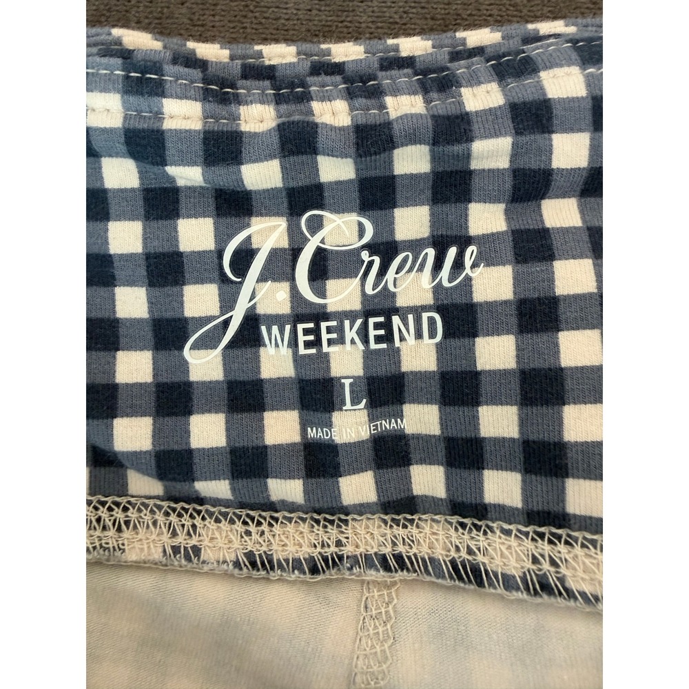 J Crew Weekend Womens Blue White Gingham Check Leggings Cotton Blend Large - Picture 3 of 8
